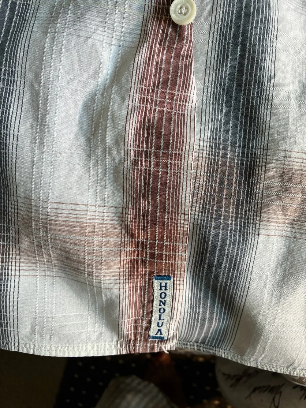 Men’s Honolua Short-Sleeve Plaid Button-Up Shirt - White with Red & Gray Stripes
